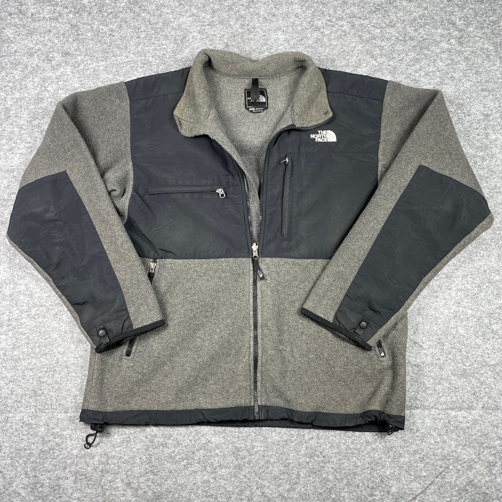 The North Face Denali Fleece Jacket Mens Large Grey Full Zip Nylon Overlay